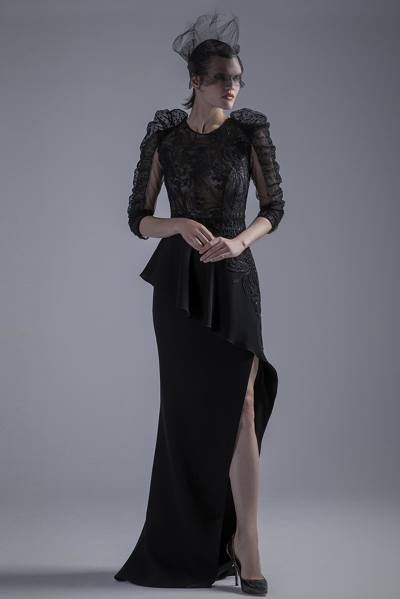 Gatti Nolli By Marwan Black Sheer Top With Skirt