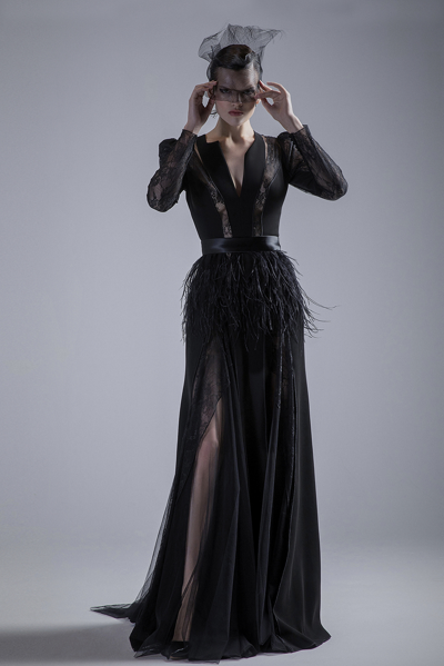 Gatti Nolli By Marwan Feather Black Gown