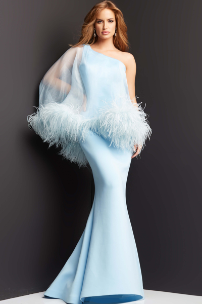 Jovani Feather Detail Overlay Gown