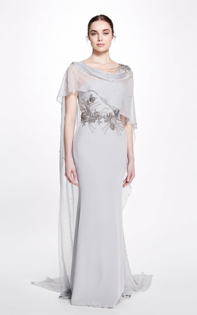 Marchesa Crepe Fitted Pearl Gown