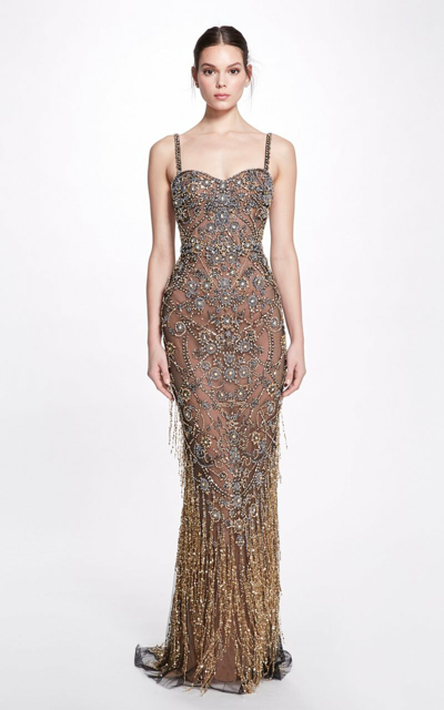 Marchesa Sequin And Crystal-embroidered Tulle Gown In Black