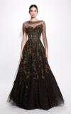 MARCHESA SEQUIN BALLGOWN WITH SHALL