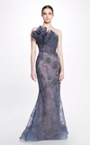 Marchesa Strapless Metallic Embroidered Mermaid Gown