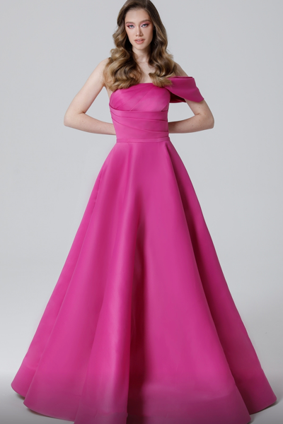 Mnm Couture Draped Shoulder Ball Gown