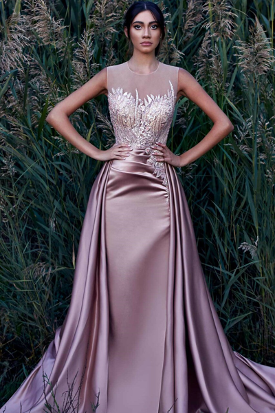 Mnm Couture Illusion Neck Pink Gown