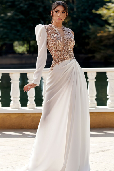 Mnm Couture Long Sleeve Embroidered Gown