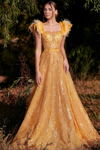 MNM COUTURE SEQUIN BELTED GOWN