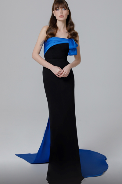 Mnm Couture Strapless Contrast Bow Gown