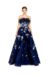 O'BLANC FLORAL STRAPLESS A-LINE GOWN