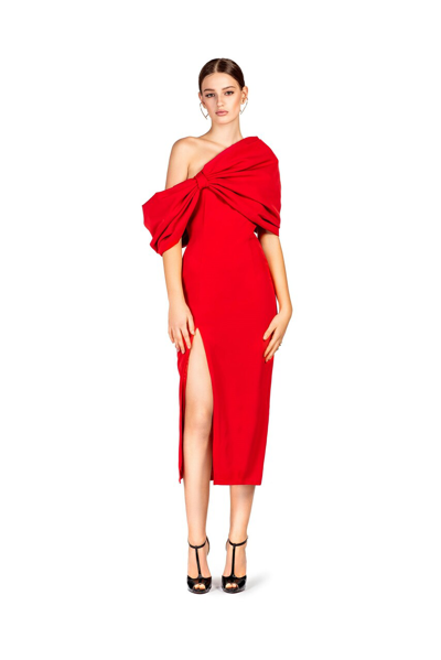 O'blanc Red Bow Midi Dress