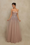 TARIK EDIZ STRAPLESS GOWN WITH LONG SLEEVE OVERLAY