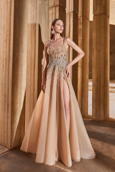 Tony Ward Gold High Slit Gown