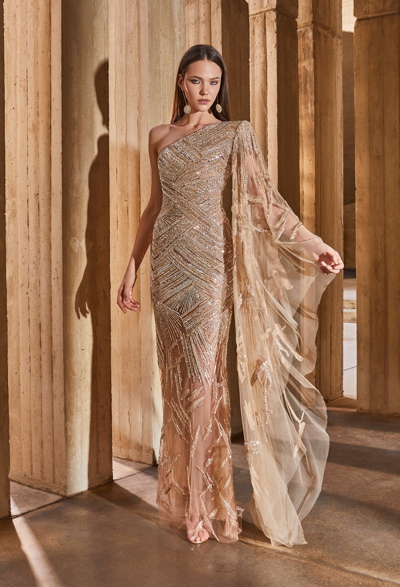 Tony Ward Gold One Shoulder Gown