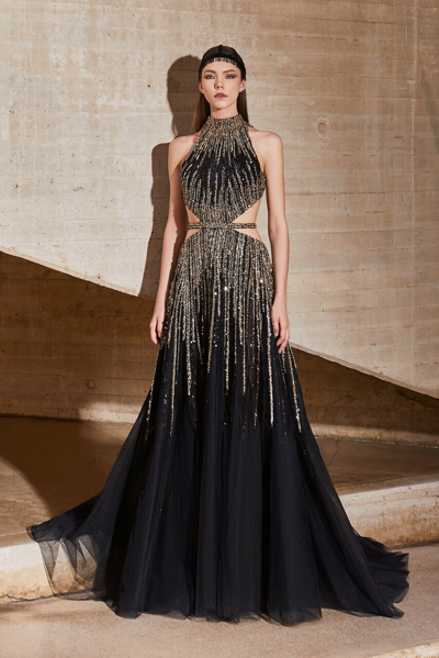Tony Ward Halter Gown With Side Cut Outs
