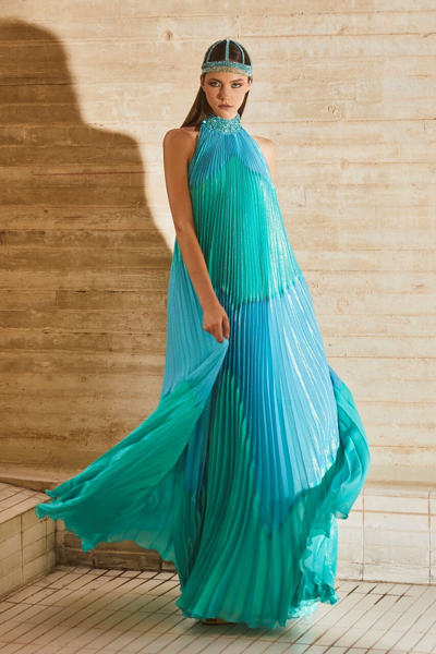 Tony Ward High Neckline Pleated Gown