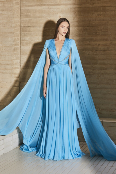 Tony Ward V Neck Gown With Cape