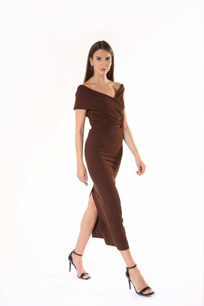 Zeena Zaki Brown Crepe Midi Dress