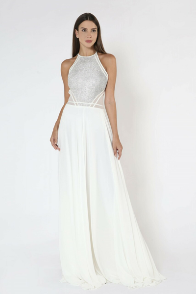 Zeena Zaki White Halter Gown