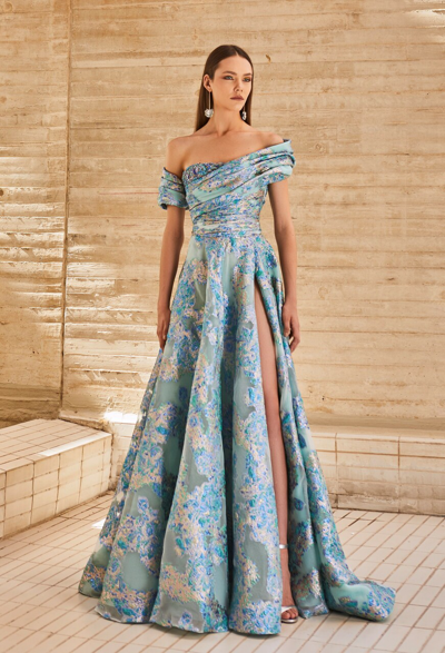 Tony Ward Off The Shoulder Jacquard Gown