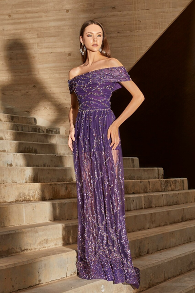 Tony Ward Off The Shoulder Purple Gown