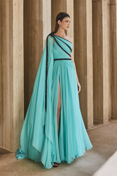 Tony Ward One Shoulder Mint Gown