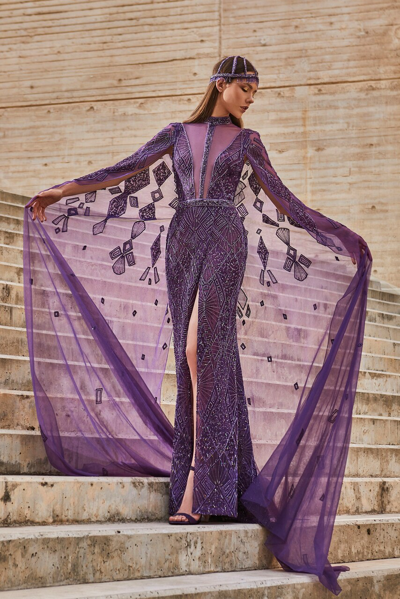 Tony Ward Purple Beaded Gown