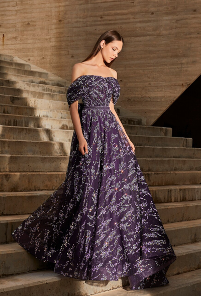 Tony Ward Purple Off The Shoulder Gown