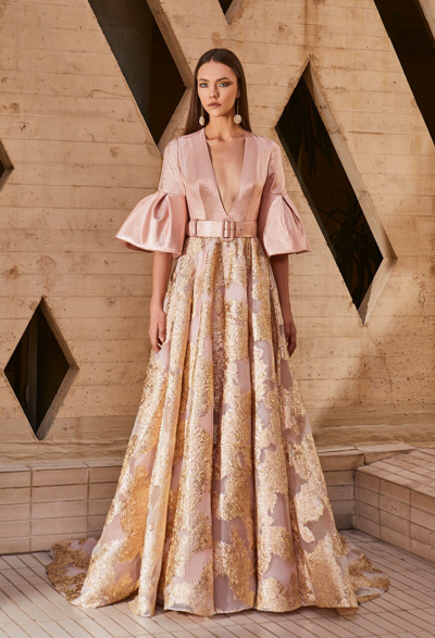 Tony Ward Rose Gold Jacquard Gown