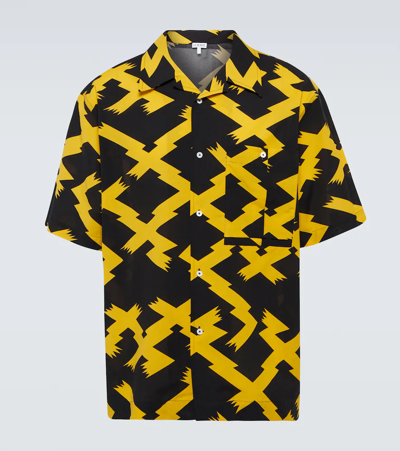 Loewe Cotton Shirt With Two-tone All-over Print In Black,yellow