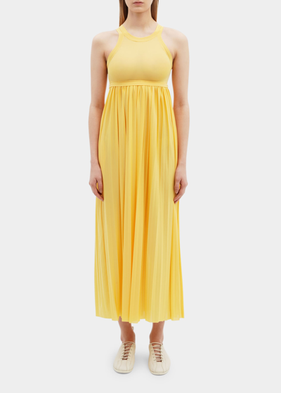 Vaara Pleated Scoop-neck Maxi Dress, Yellow