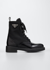 Prada Leather Nylon Lace-up Combat Boots In Nero