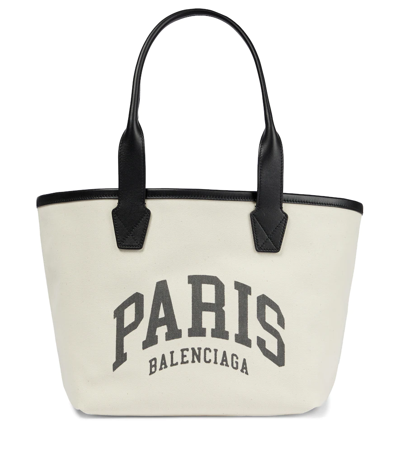 Balenciaga Cities Paris Jumbo Small Canvas Tote In Natural/l Blk Paris