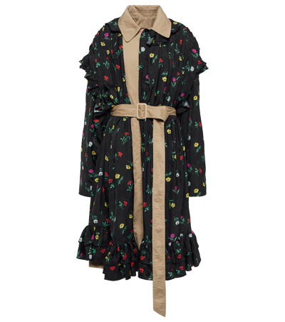 Balenciaga Reversible Black Flowers Trench Coat In Multi