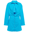 Jacquemus Baunhilha Layered Cutout Cotton-poplin Shirt Dress In Turquoise