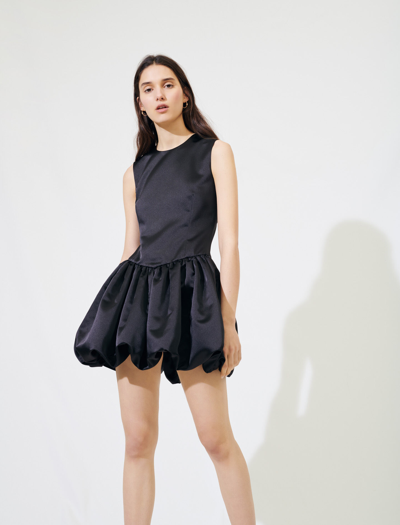 Maje Satin Mini Dress With Balloon Skirt In Black | ModeSens