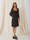 Maje Floral Long Sleeve Smocked Dress In Black