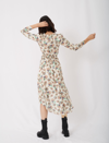 Maje Printed Satin Dress With Smocking In White Star /
