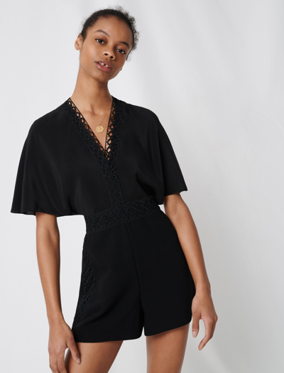Maje Playsuit With Lace Details In Black ModeSens