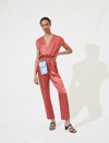 Maje Pera Wrap-effect Satin-jacquard Jumpsuit In Terracota