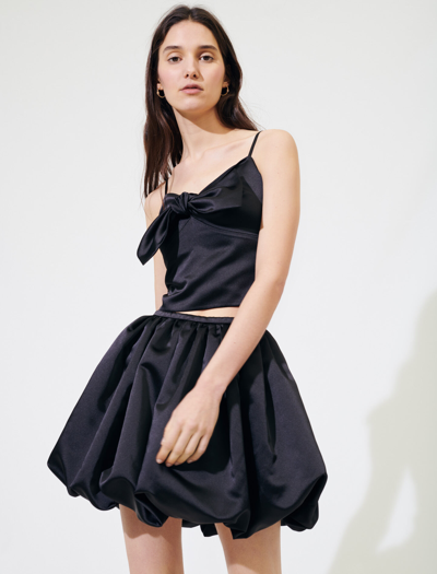 Maje Jilliana Gathered Satin Mini Skirt In Black