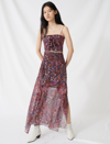 Maje Shirred Floral-print Silk-crepon Maxi Skirt In Black