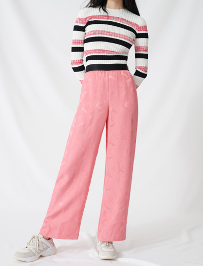 Maje Pala Satin-jacquard Wide-leg Pants In Pink