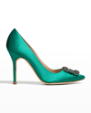 Manolo Blahnik Hangisi 70 Satin Pumps With Clc Crystal Buckle In Green