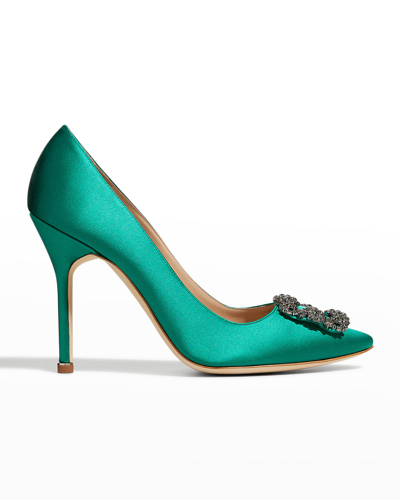 MANOLO BLAHNIK HANGISI SATIN CRYSTAL-BUCKLE PUMPS