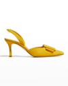 Manolo Blahnik 70mm Maysli Suede Slingback Pumps In Yellow