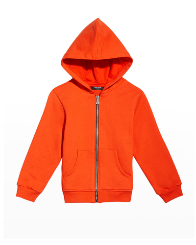 Balmain Kids' Boy's Oversized Logo Zip-up Jacket In 408 Orange