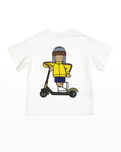 Fendi Kids' Boy's Scooter Boy Ff Logo Graphic T-shirt In F0tu9 White
