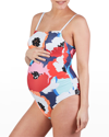 Cache Coeur Maternity Poppy Floral One-piece Swimsuit In Multico