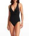 Seafolly Plunge Cross-back One-piece Swimsuit In Black