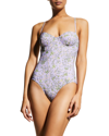 Tory Burch Printed Underwire One Piece Swimsuit In Lilac Garden Meda